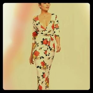 White Floral Print Wrap Maxi Dress